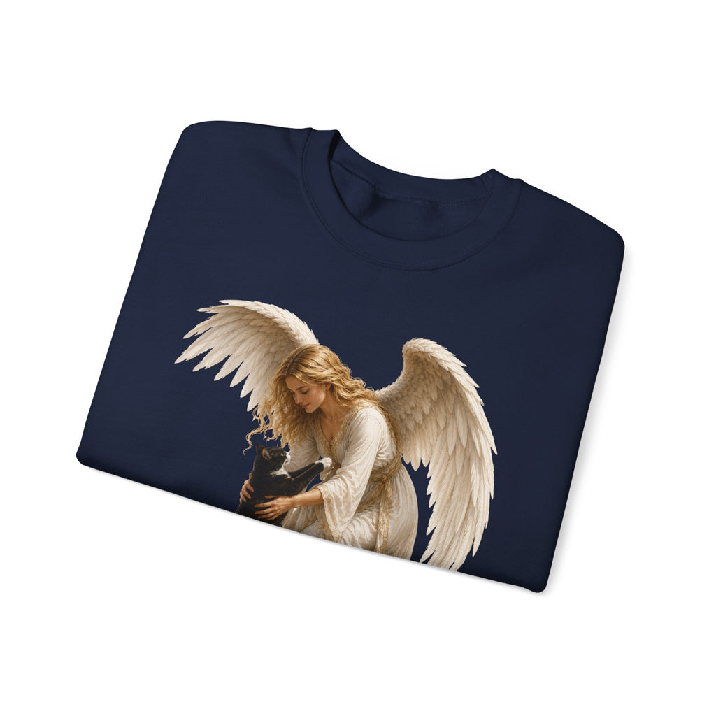 Angel Embrace cat Sweatshirt — Winged Guardian with Cat Graphic