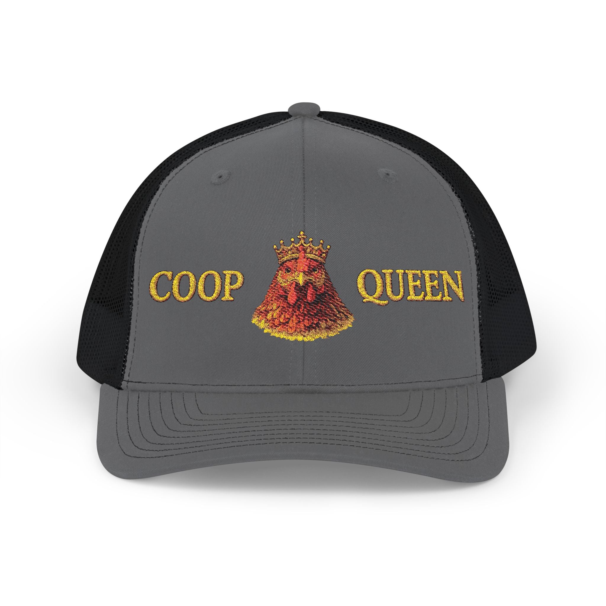 Coop Queen Trucker Cap – Embroidered Chicken Crown Snapback