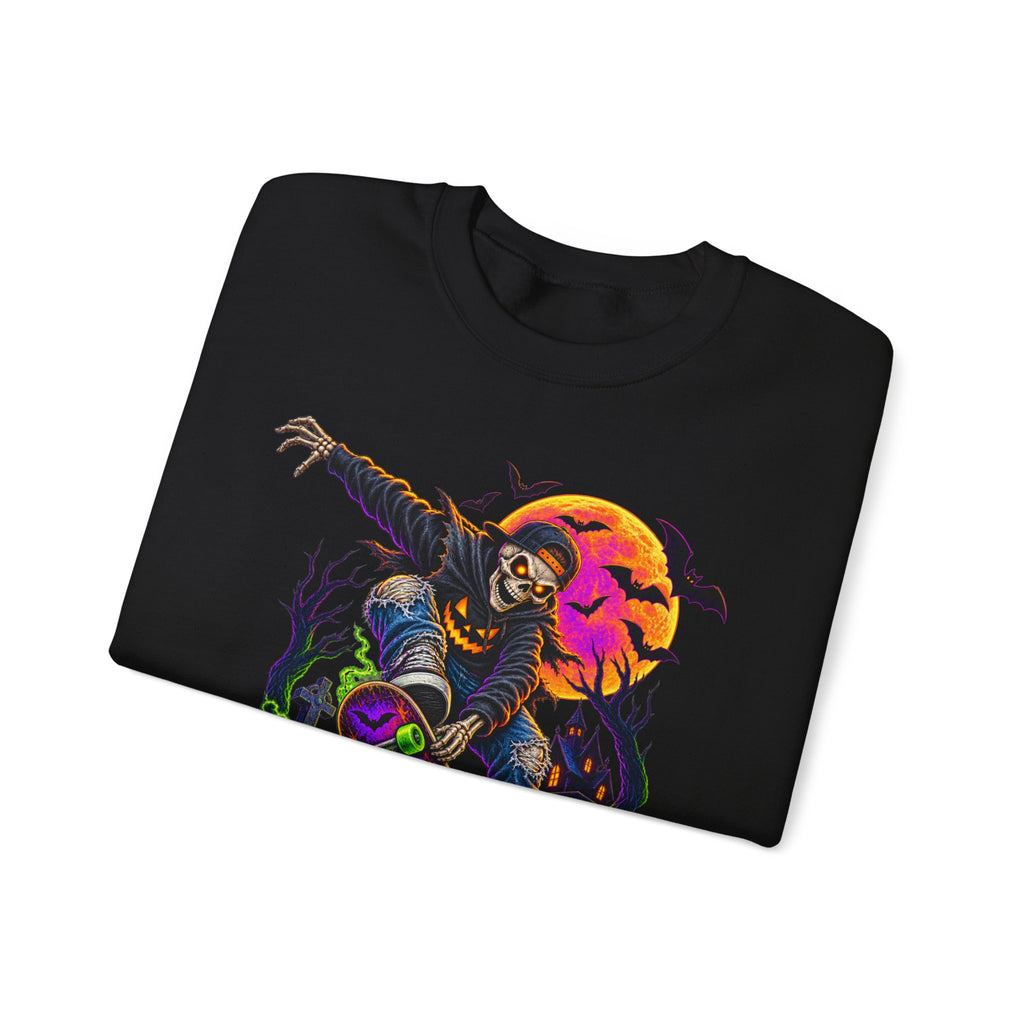 Halloween Skeleton Graveyard Sweatshirt — Spooky Pumpkin & Bats Crewneck