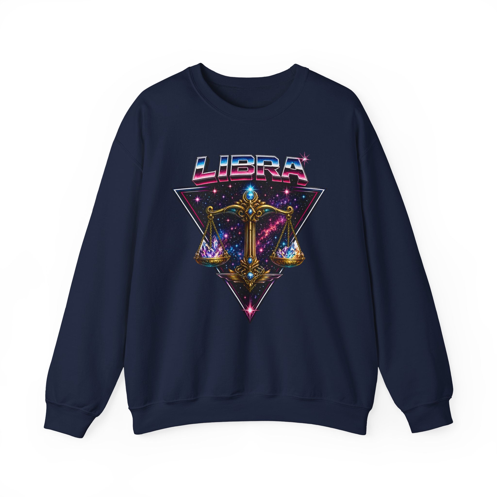 Libra Zodiac Crewneck Sweatshirt — Retro Cosmic Scales Astrology Graphic