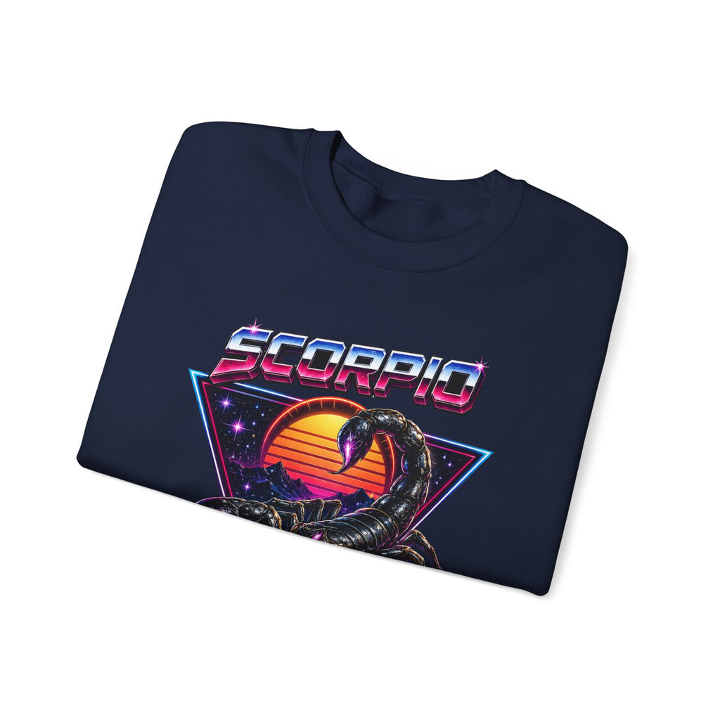 Scorpio Zodiac Crewneck Sweatshirt — Retro Sunset Scorpion Graphic