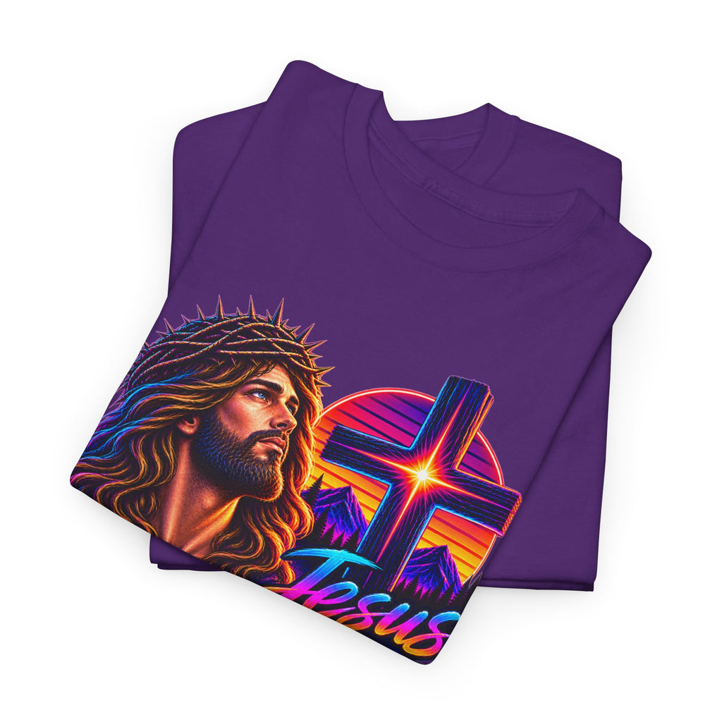 Jesus Is King T-Shirt — Neon Portrait Cross Christian Tee
