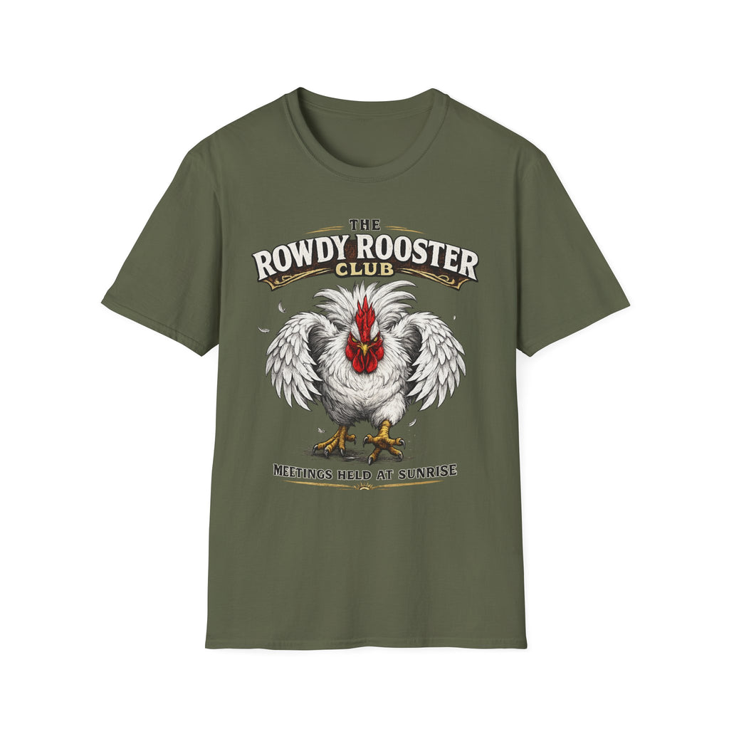 Rooster - Rowdy Rooster Club T-Shirt — 'Meetings Held at Sunrise' Graphic Tee