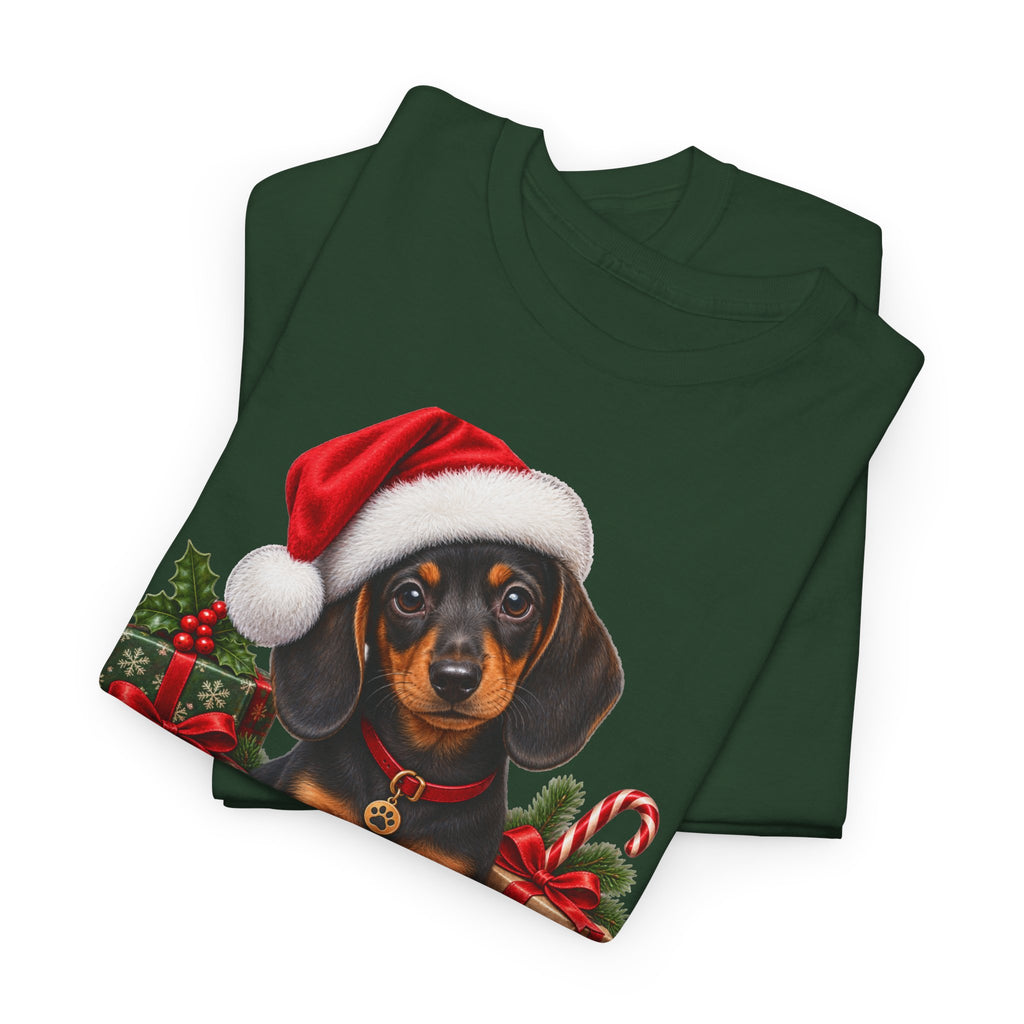 Christmas Dachshund T-Shirt – Cute Puppy in Santa Hat Holiday Tee