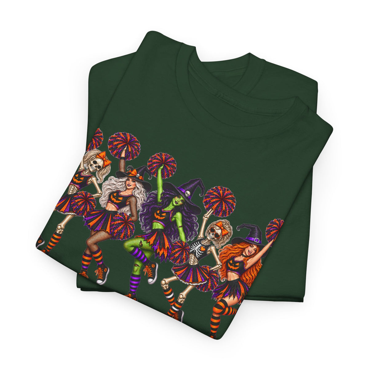 Halloween Cheerleaders Graphic Tee — Colorful Holloween cheer Squad Shirt