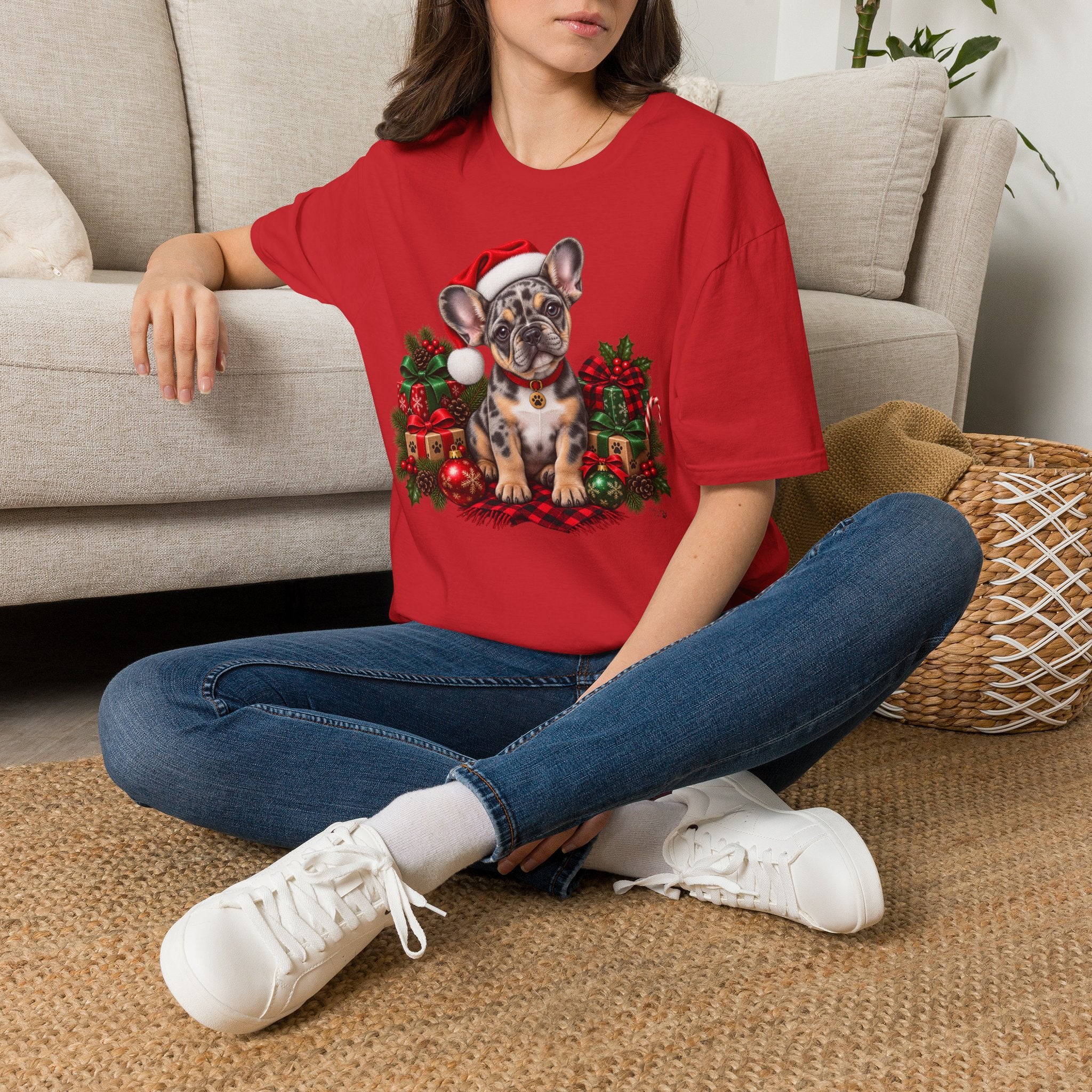 French Bulldog Christmas T-Shirt — Cute Santa Pup Holiday Tee
