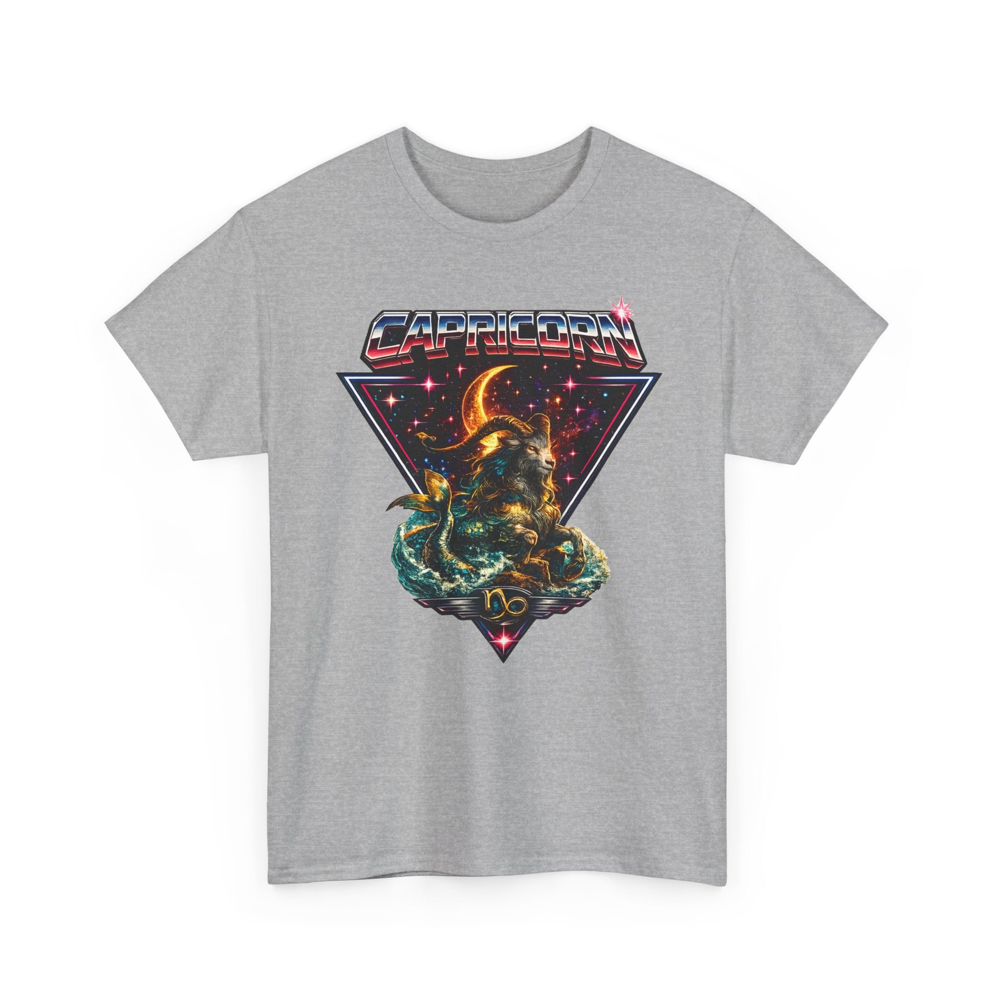 Capricorn Retro  Zodiac T‑Shirt — vintage 80s Style Celestial Sea Goat Design