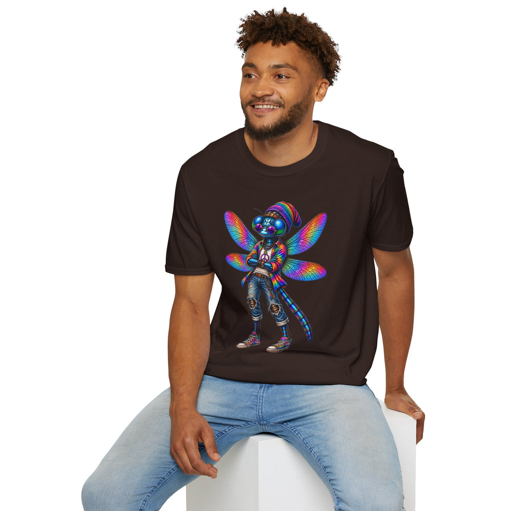 Psychedelic Dragonfly Graphic T-Shirt — Colorful Rasta-Inspired Bug Art Tee