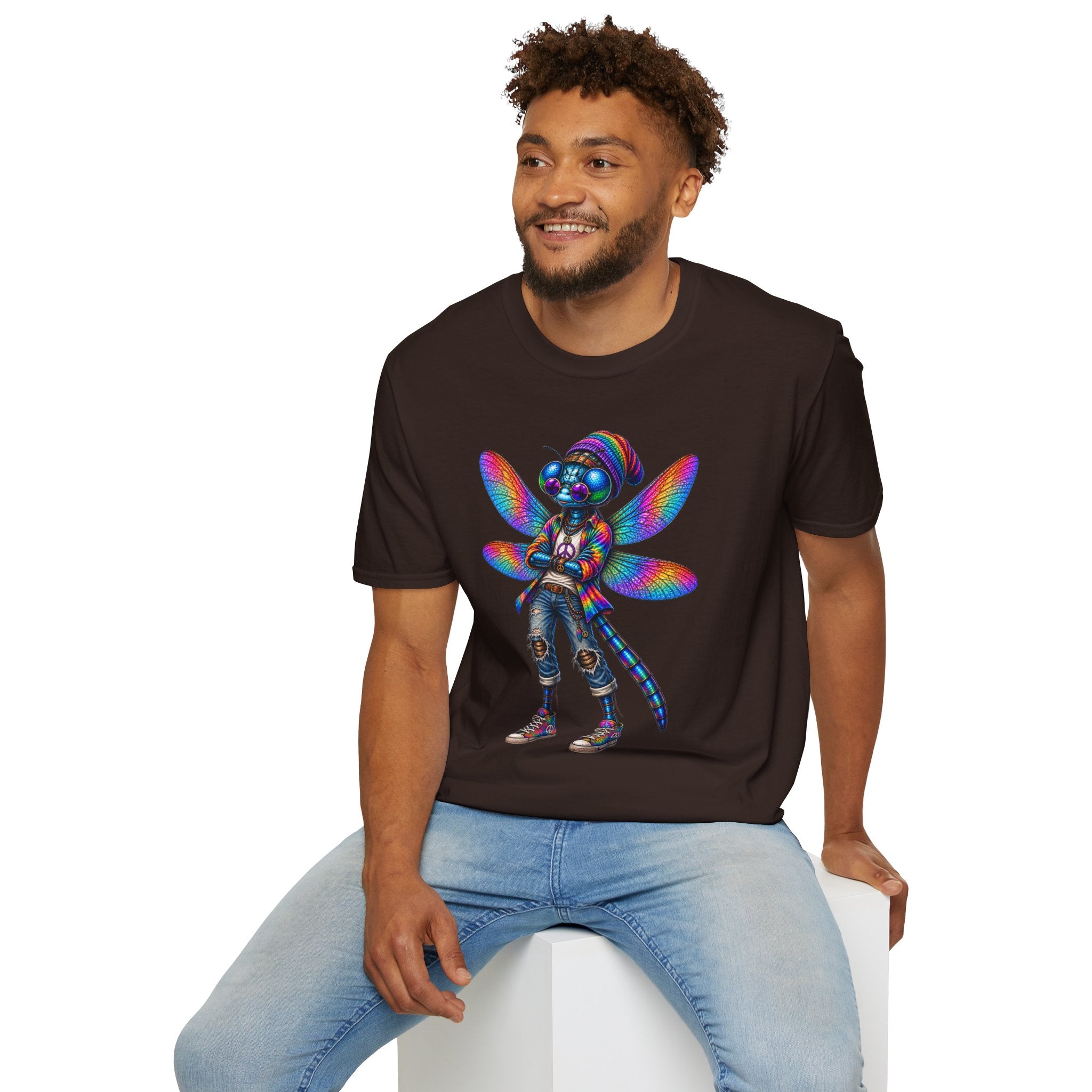 Psychedelic Dragonfly Graphic T-Shirt — Colorful Rasta-Inspired Bug Art Tee