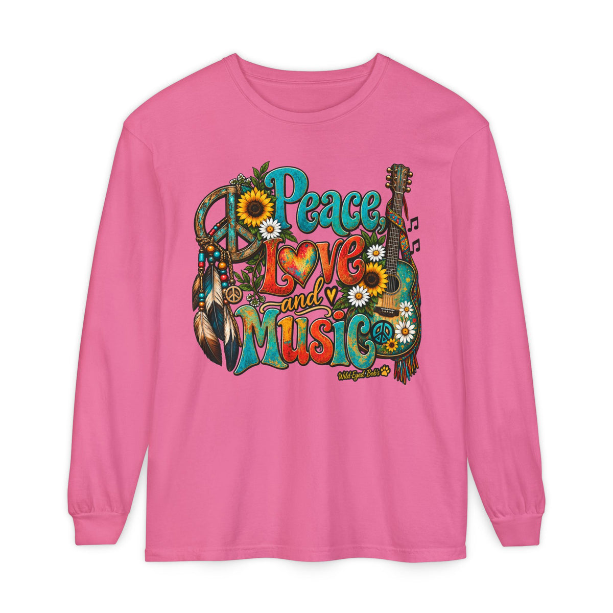 Peace Love and Music Long Sleeve Boho Style Tee