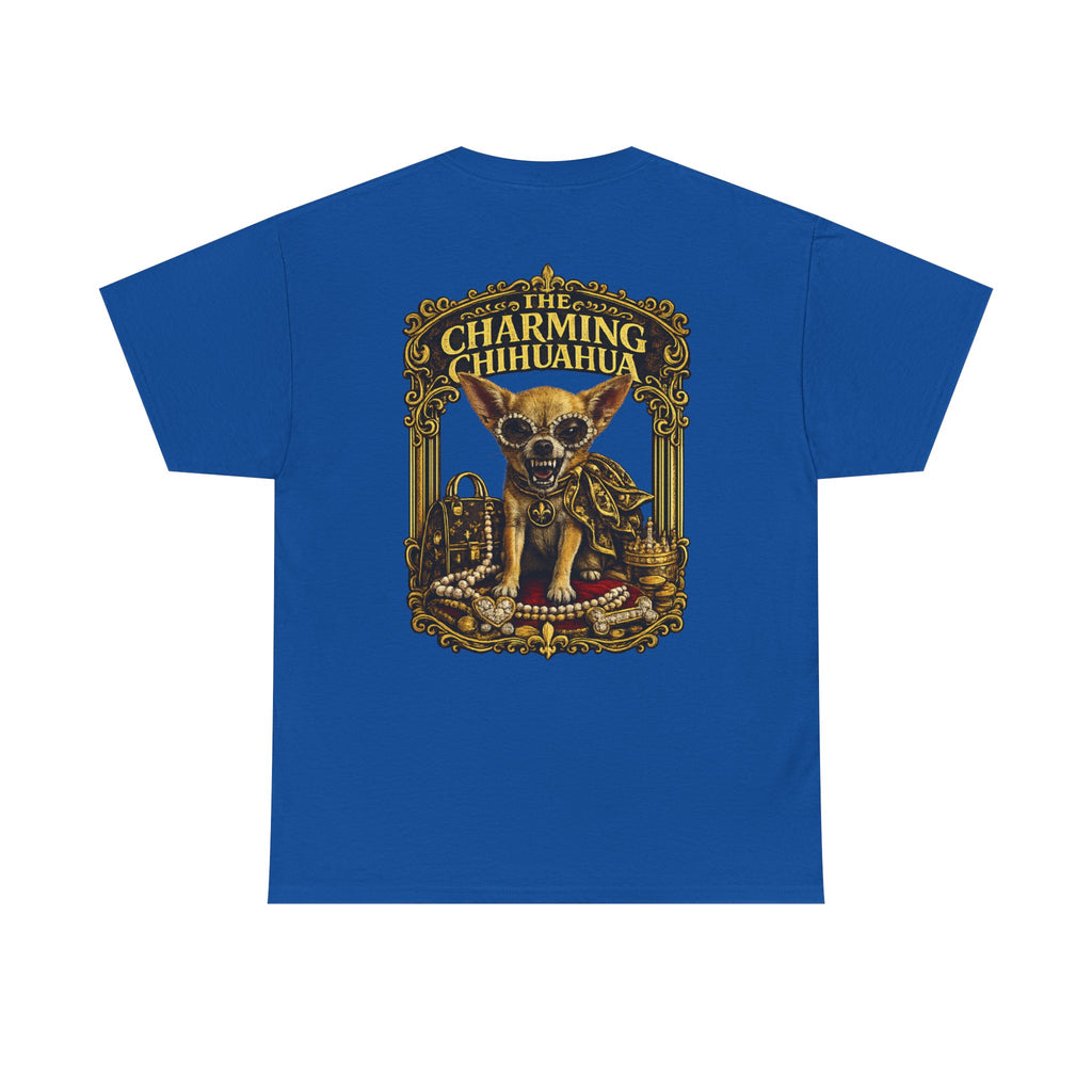 Chihuahua Crest Tee with back print — Vintage Chihuahua "THE CHARMNG CHIHUAHUA"