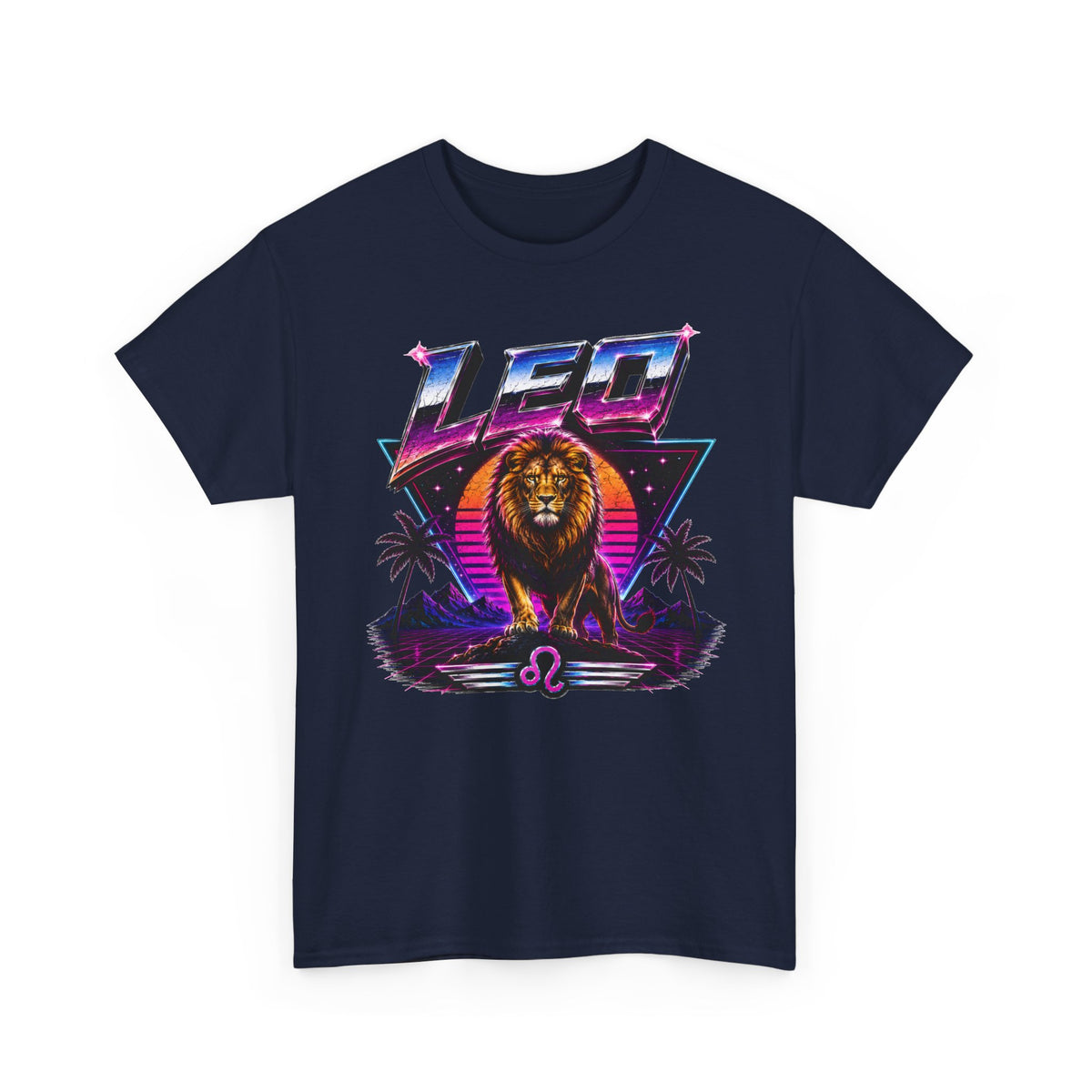 Leo Zodiac T‑Shirt — Retro Neon Lion Astrology Tee
