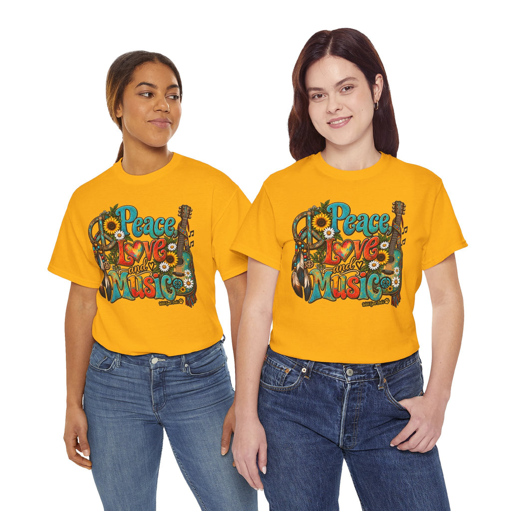 Peace Love Music T-Shirt — Retro Hippie Sunflower Graphic Tee