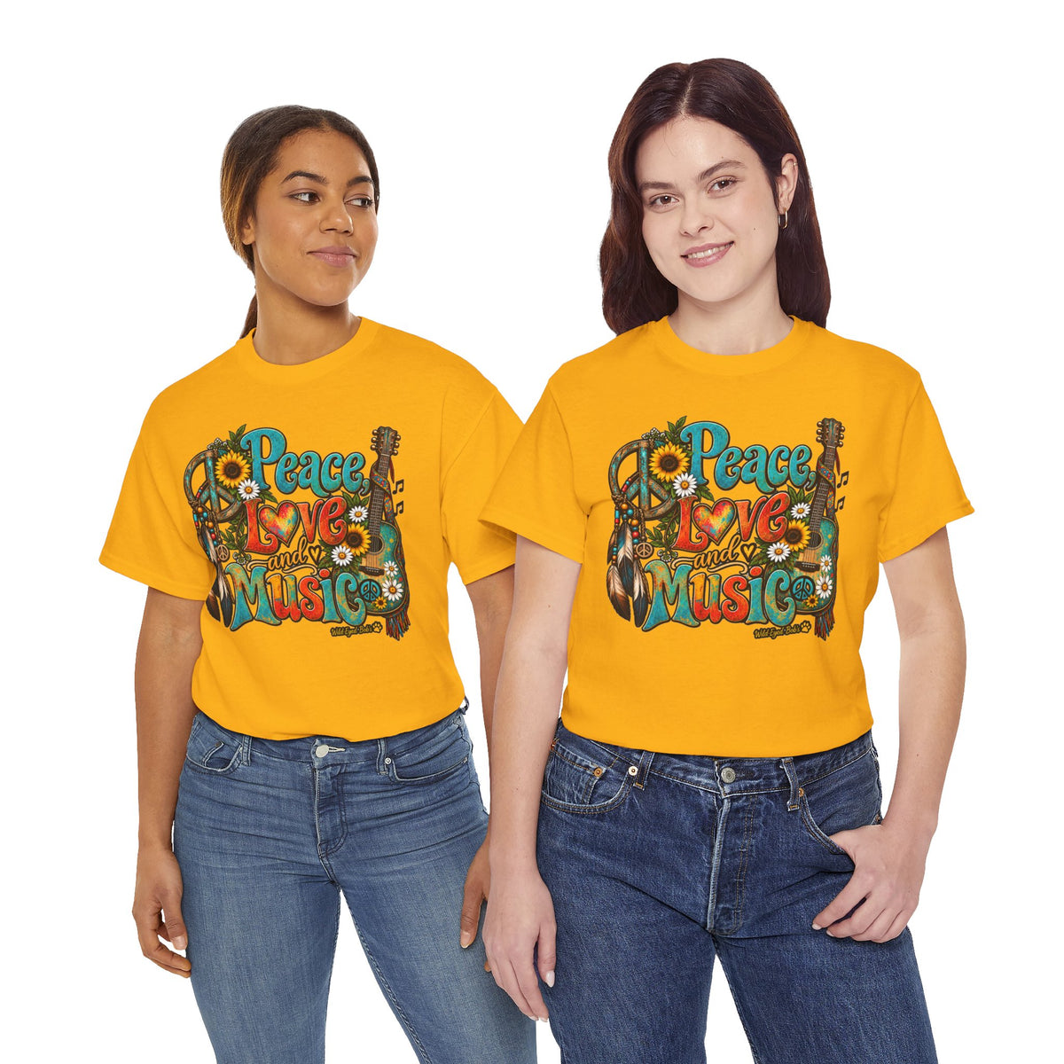 Peace Love Music T-Shirt — Retro Hippie Sunflower Graphic Tee