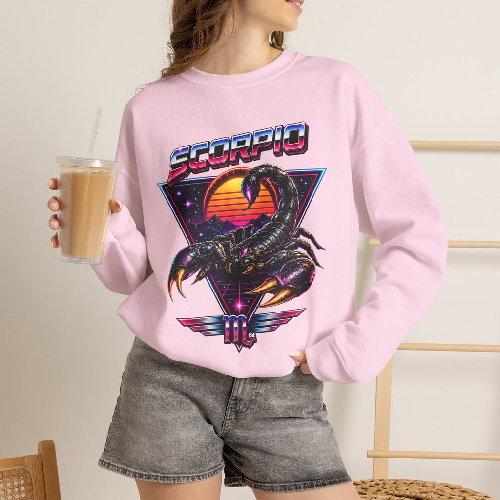 Scorpio Zodiac Crewneck Sweatshirt — Retro Sunset Scorpion Graphic