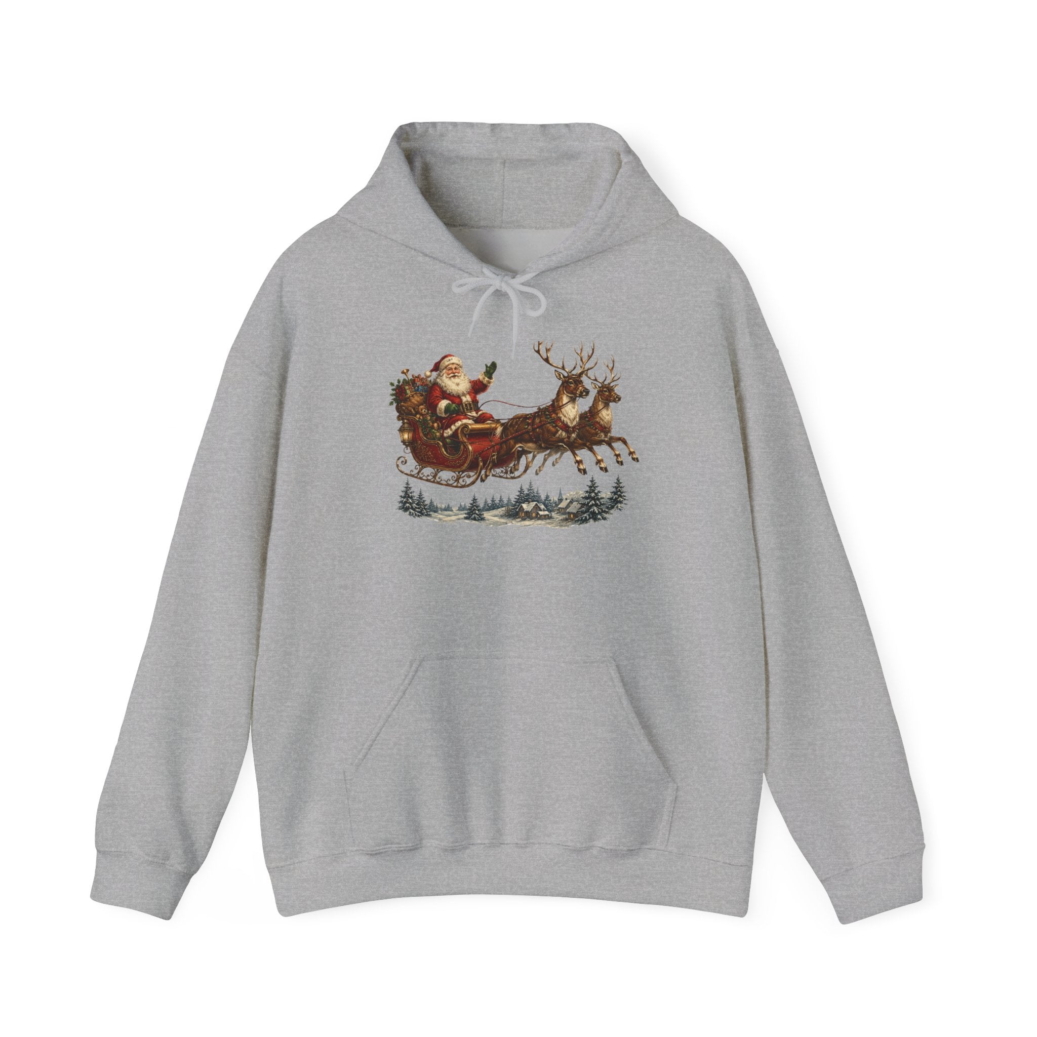 Christmas Santa Sleigh Hoodie - Vintage Santa & Reindeer Holiday Sweatshirt