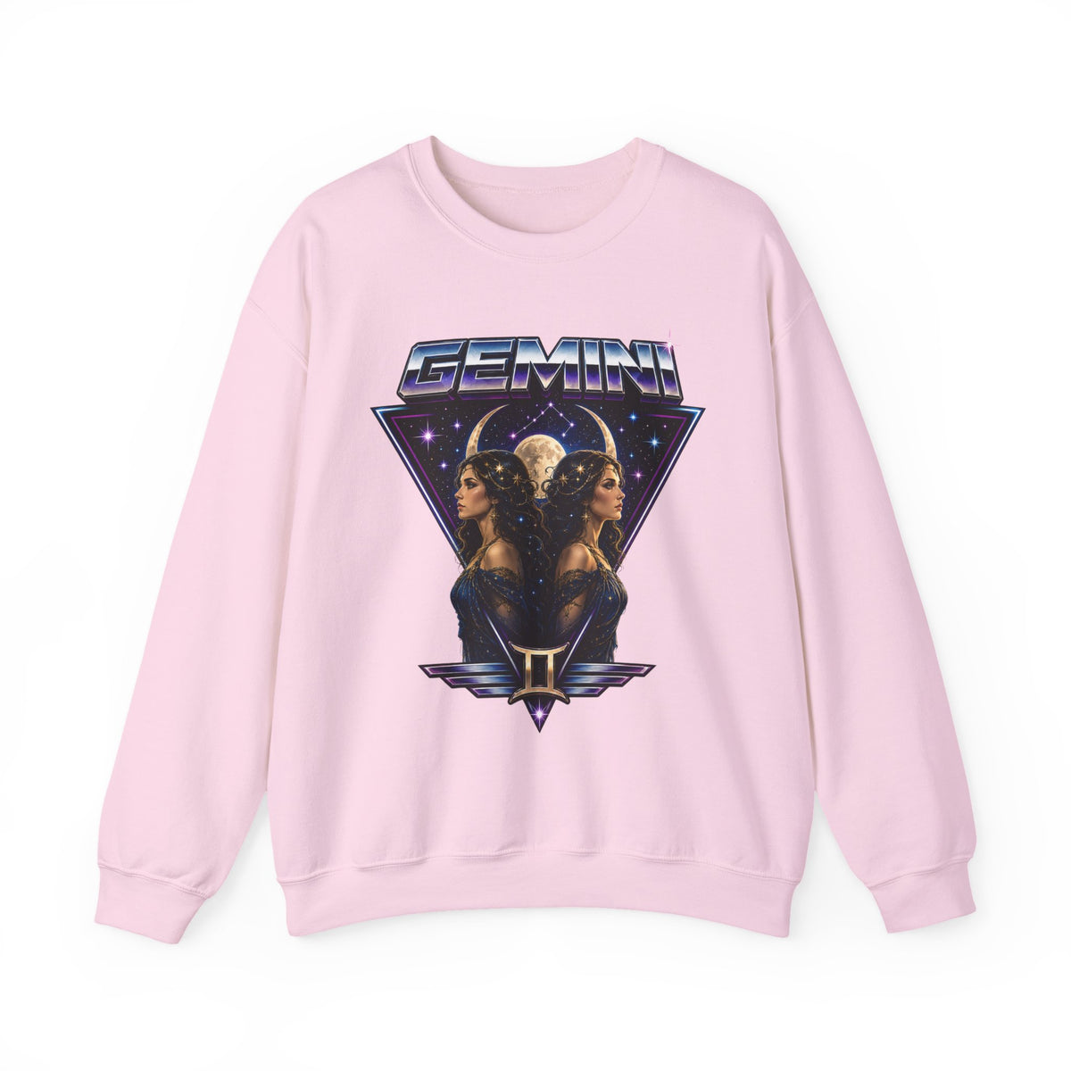 Gemini Zodiac Crewneck Sweatshirt — Retro Twin Astrology Graphic