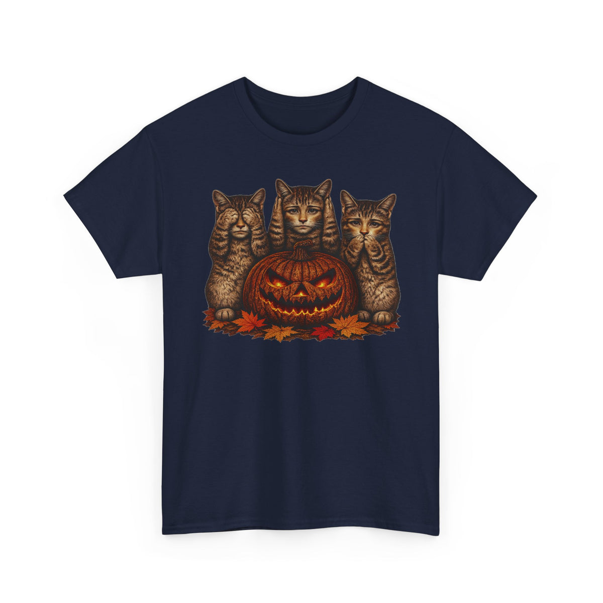 Halloween Cats T-Shirt — Trio of Kittens with Jack-O'-Lantern Fall Tee