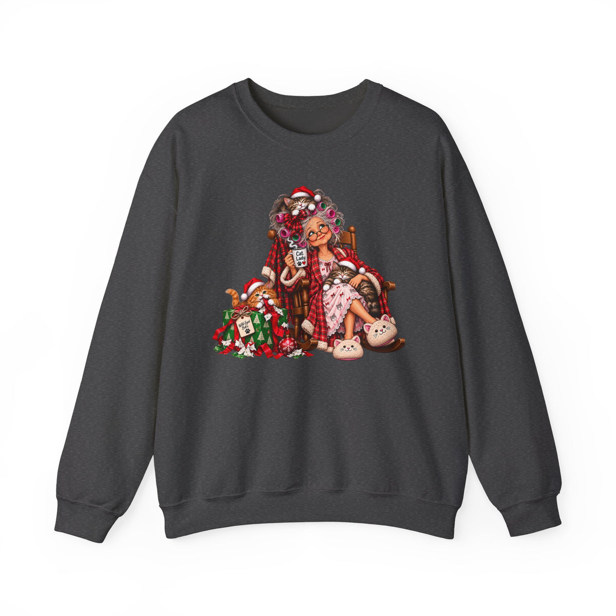 Christmas Cat Lady - Cozy Holiday Cats & Coffee Sweatshirt