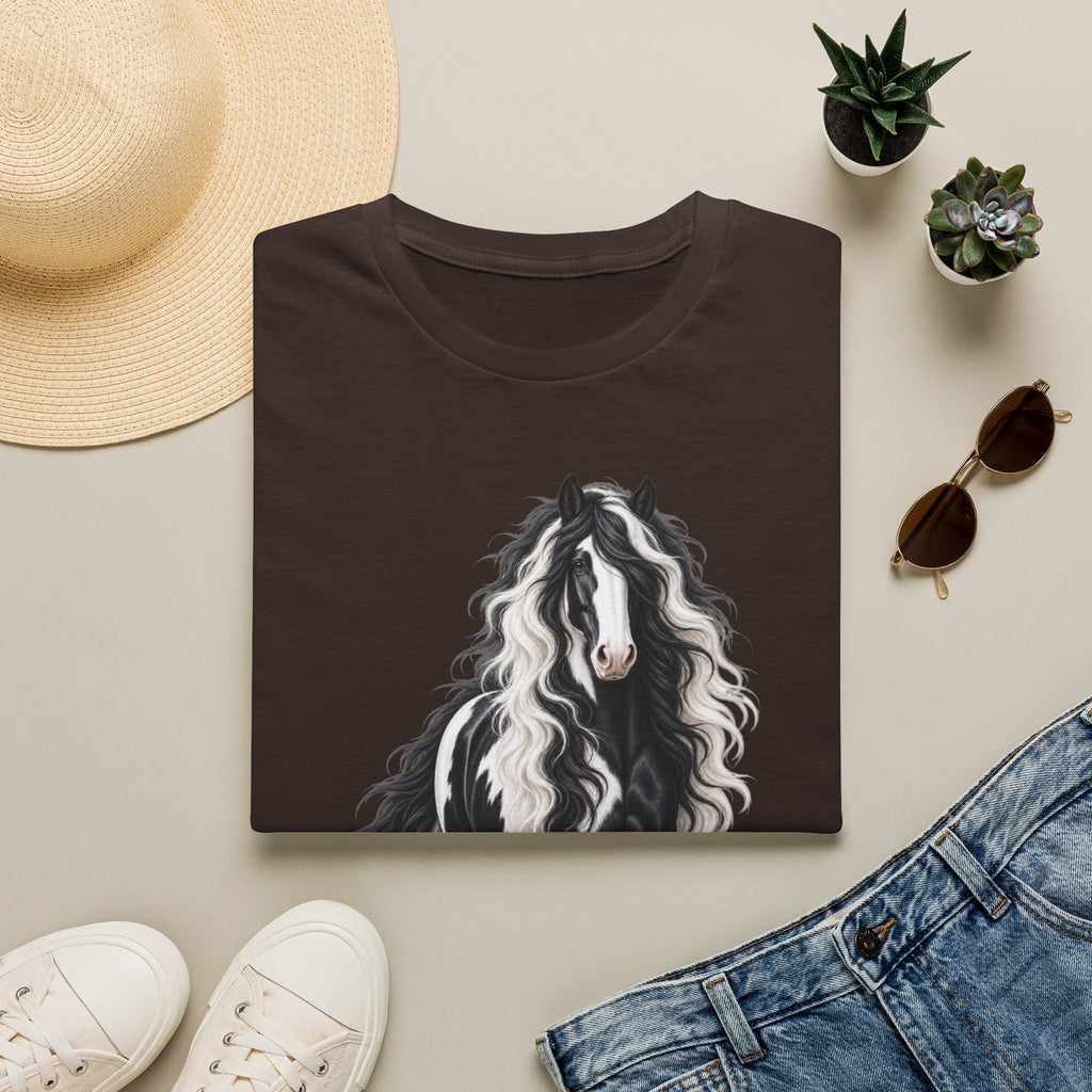 Gypsy Vanner Horse T-Shirt — Black & White Long Mane Pony Tee