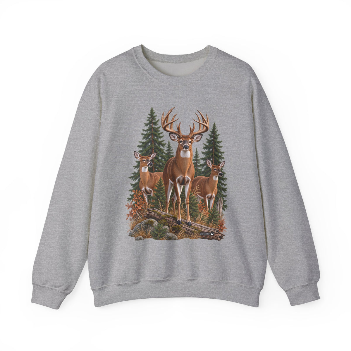 Deer Family Forest Crewneck Sweatshirt — Buck and Does Nature Graphic