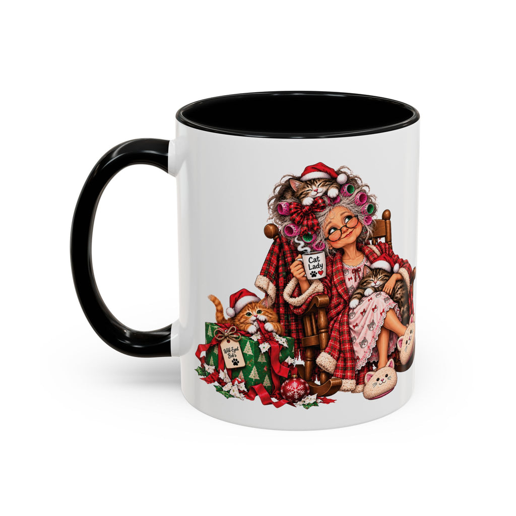 Christmas Cat Lady Mug - Funny Holliday Coffee Mug For Cat Lovers- Accent 11/15oz