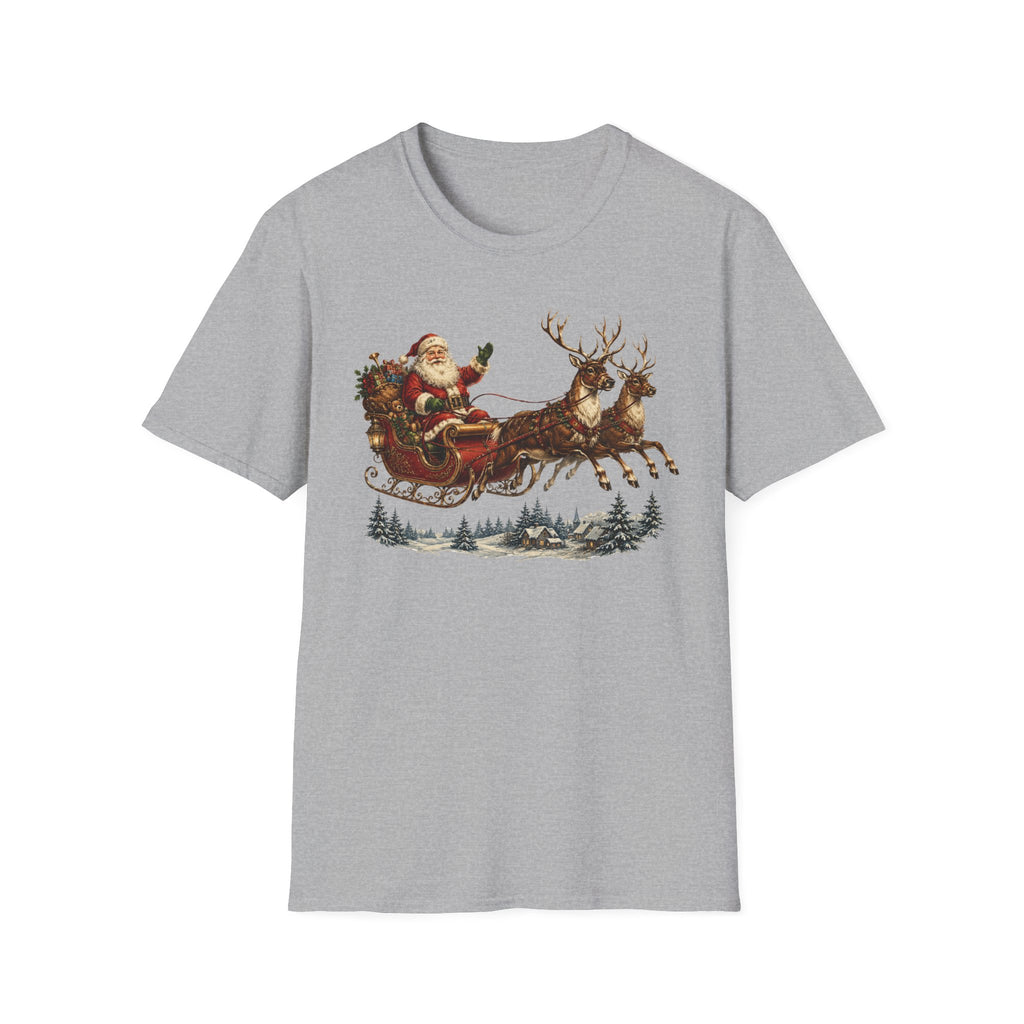 Santa Sleigh T-Shirt — Vintage Christmas Reindeer Holiday Tee