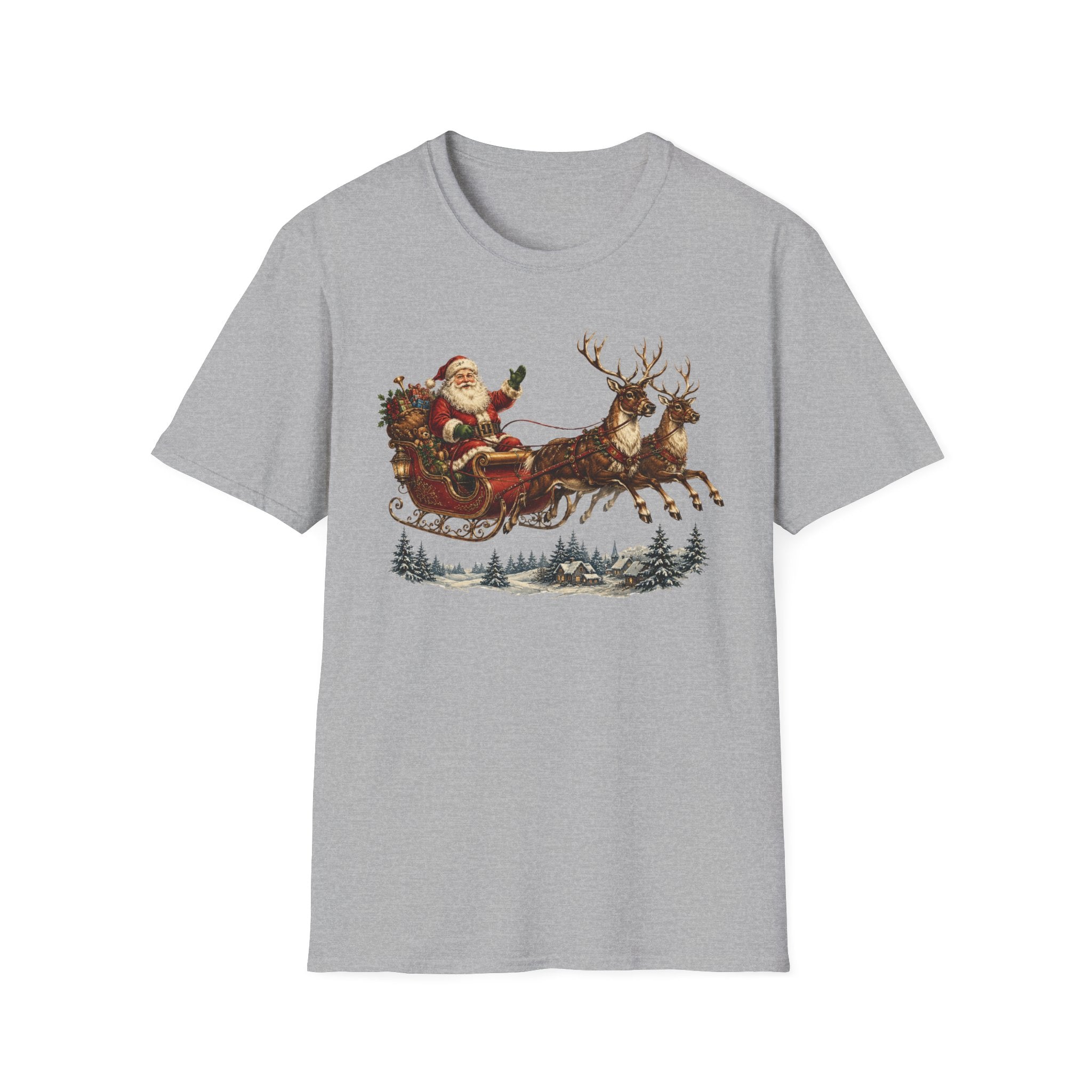 Santa Sleigh T-Shirt — Vintage Christmas Reindeer Holiday Tee