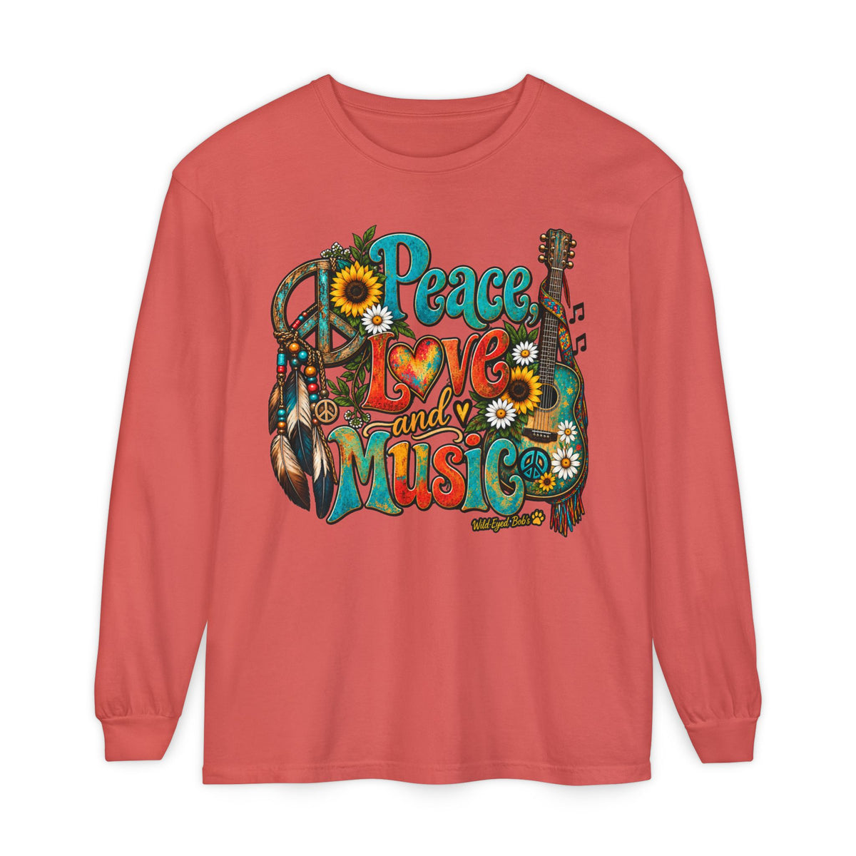 Peace Love and Music Long Sleeve Boho Style Tee