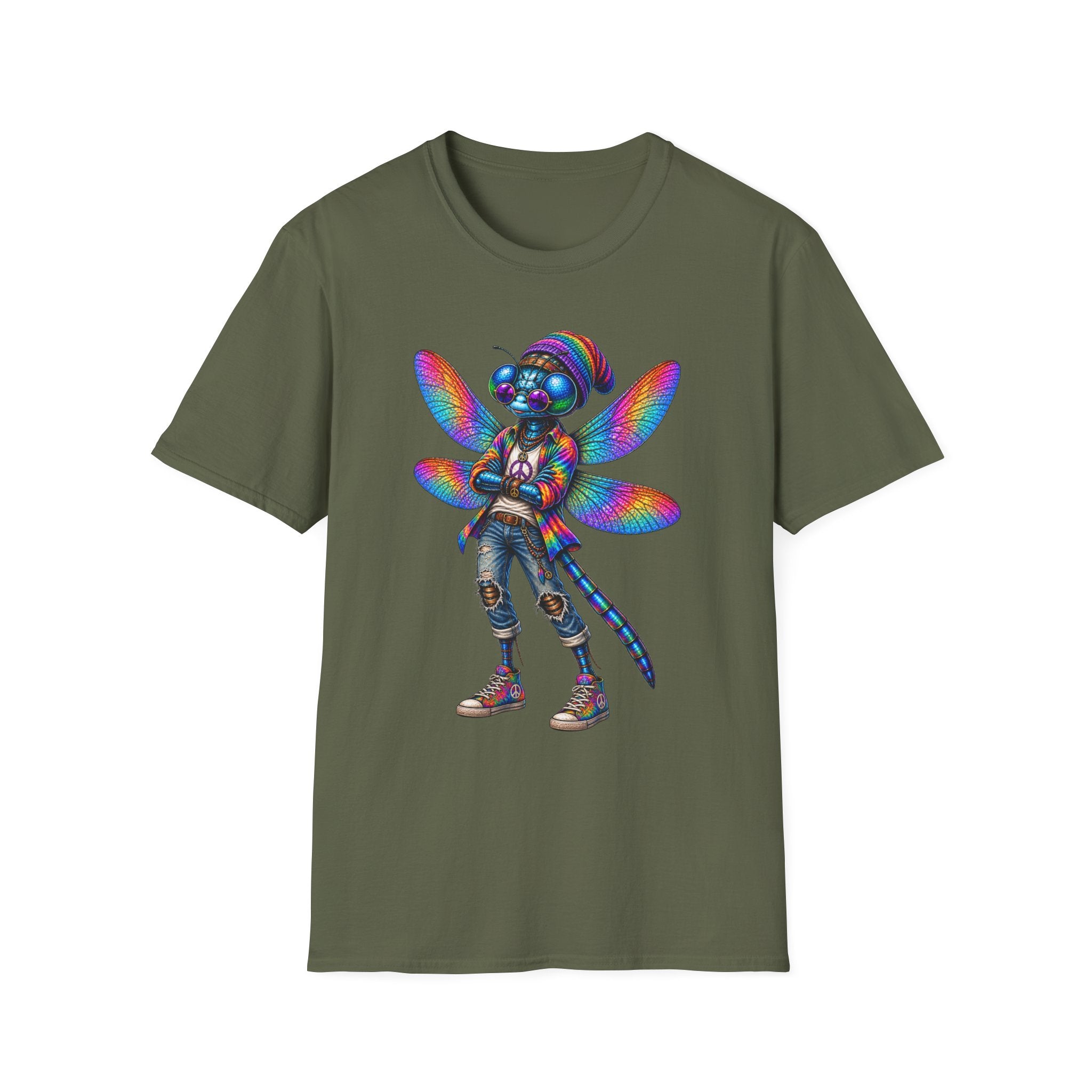 Psychedelic Dragonfly Graphic T-Shirt — Colorful Rasta-Inspired Bug Art Tee
