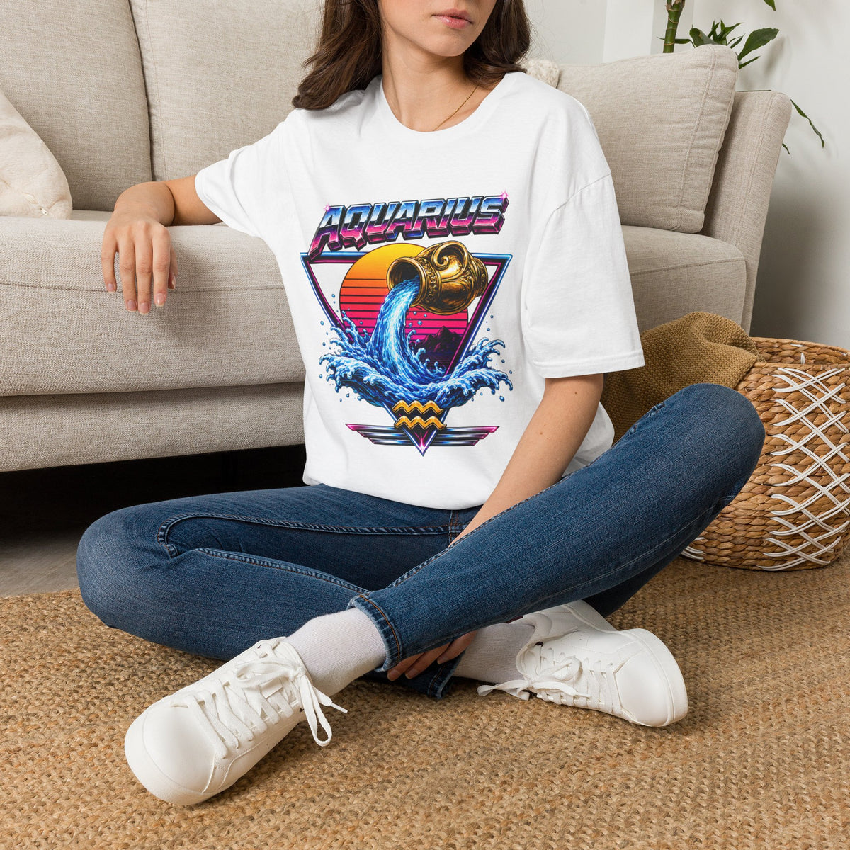 Aquarius Zodiac T‑Shirt — Retro Water Bearer Horoscope Tee