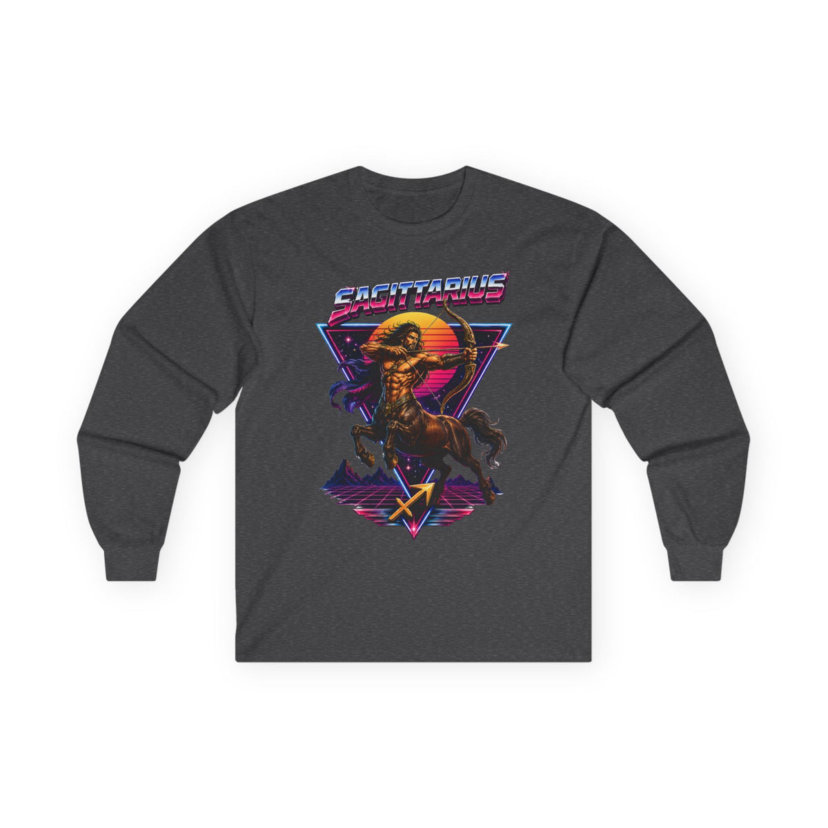 Retro Synthwave Centaur Long Sleeve Zodiac Tee