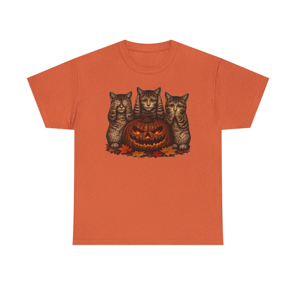 Halloween Cats T-Shirt — Trio of Kittens with Jack-O'-Lantern Fall Tee