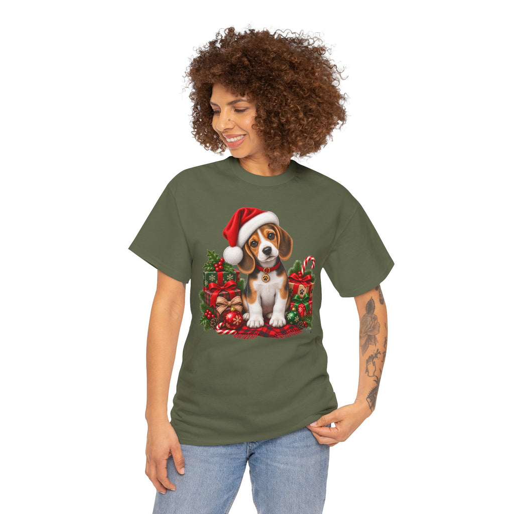 Christmas Beagle Puppy T-Shirt – Cute Santa Hat Holiday Tee