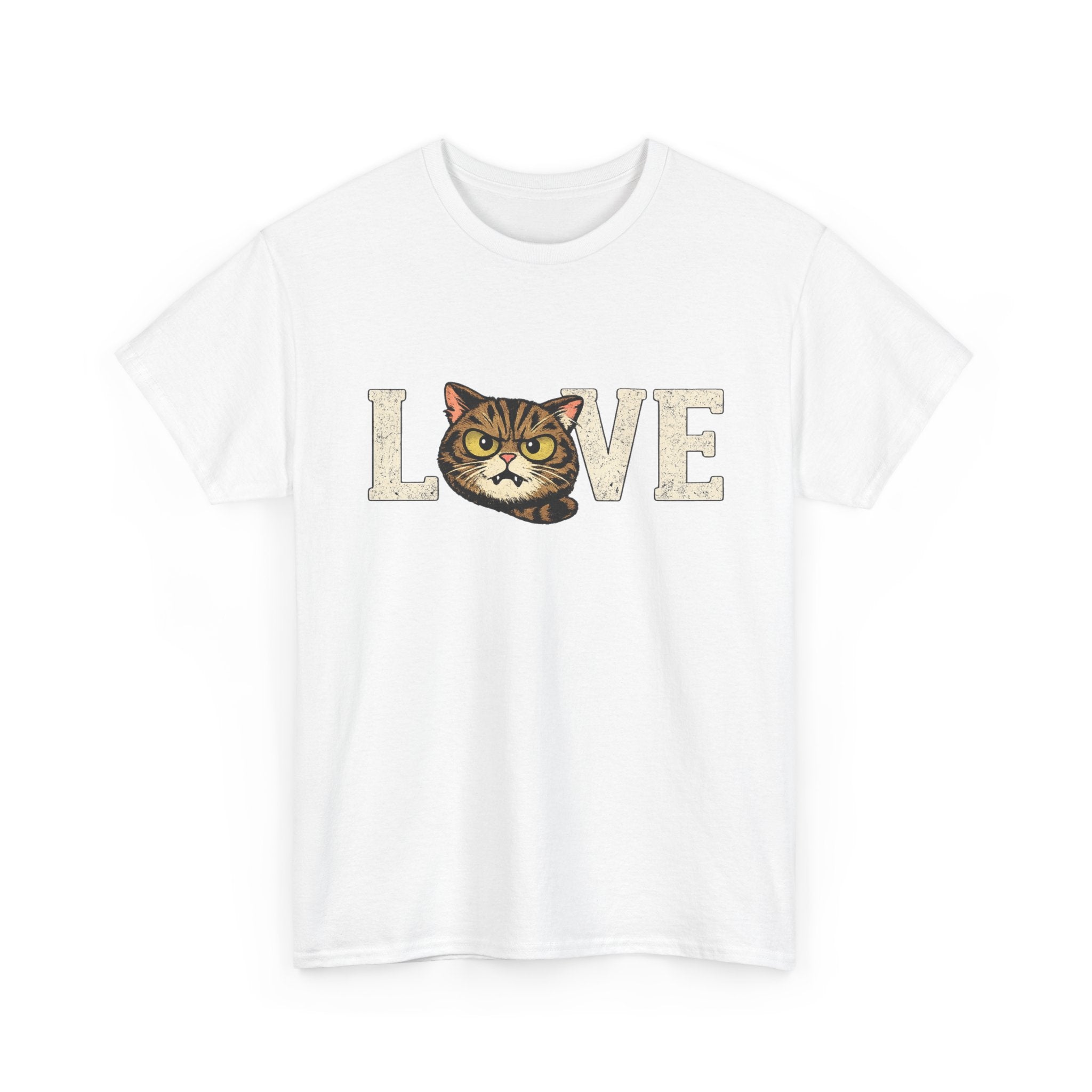 Cat Love T‑Shirt — Retro Tabby  Cat Face LOVE Graphic Tee for Cat Lovers