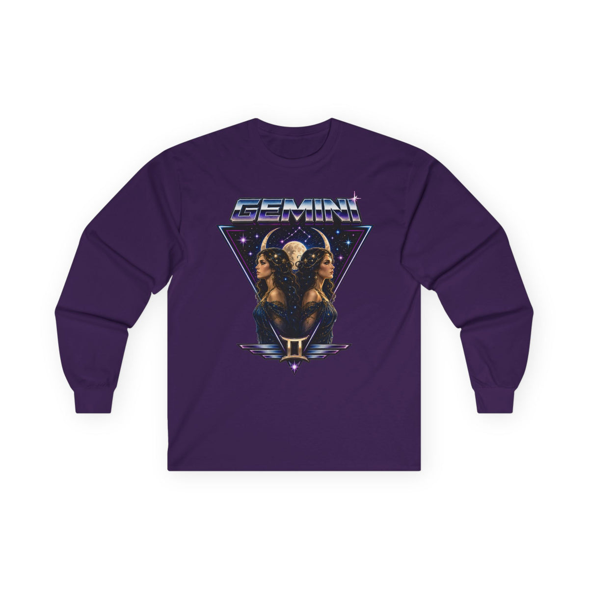 Gemini Zodiac Long Sleeve Tee — Retro Twin Goddesses Astrology Shirt