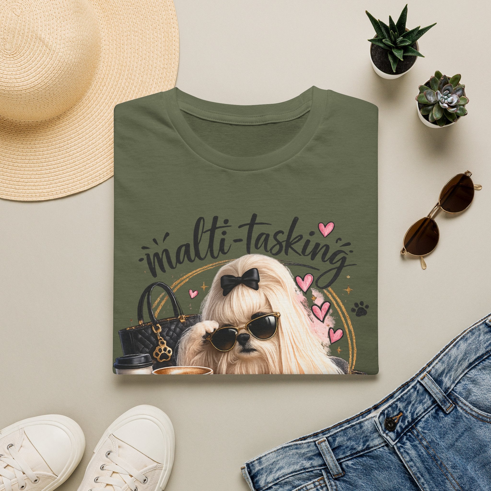 Multi-Tasking Mom T-Shirt — Cute Sunglasses Shih Tzu Graphic