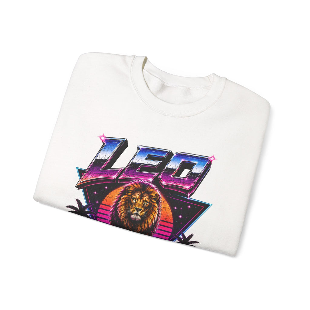 Leo Zodiac Crewneck Sweatshirt — Retro Neon Lion Astrology Design