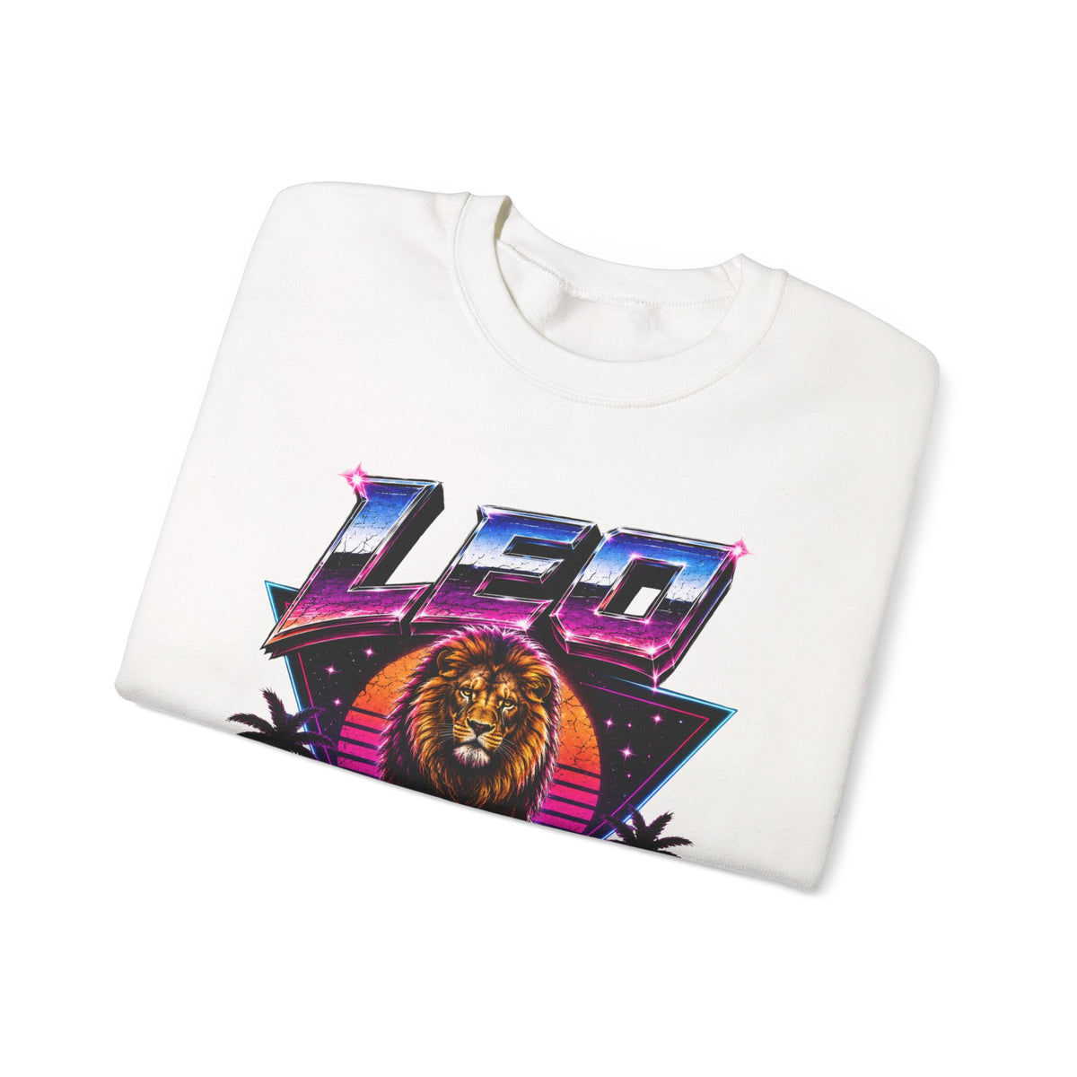 Leo Zodiac Crewneck Sweatshirt — Retro Neon Lion Astrology Design