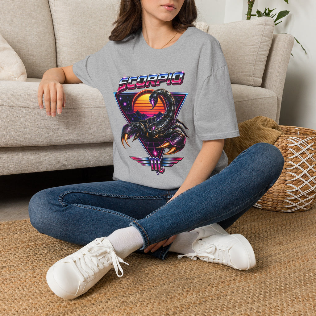 Scorpio Retro Sunset T‑Shirt — 80s Neon Scorpion Zodiac Tee