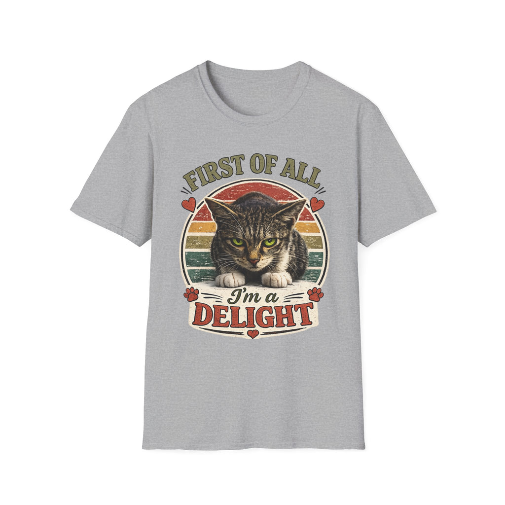 Cat T‑Shirt — “First of All I’m a Delight” Vintage Cat Graphic Tee