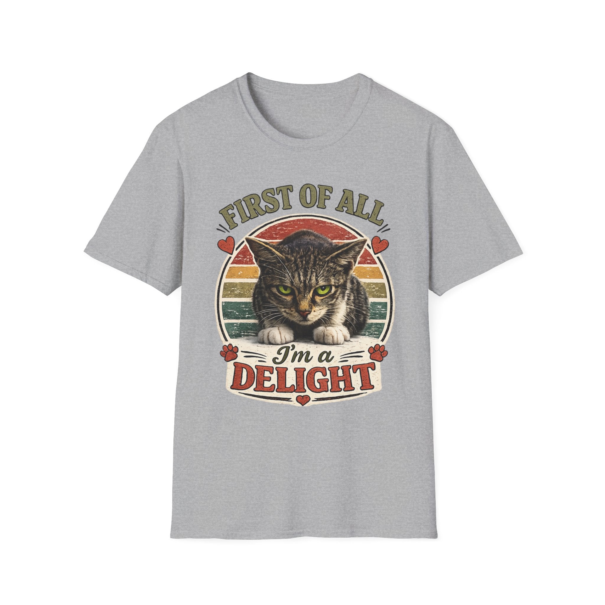 Cat T‑Shirt — “First of All I’m a Delight” Vintage Cat Graphic Tee