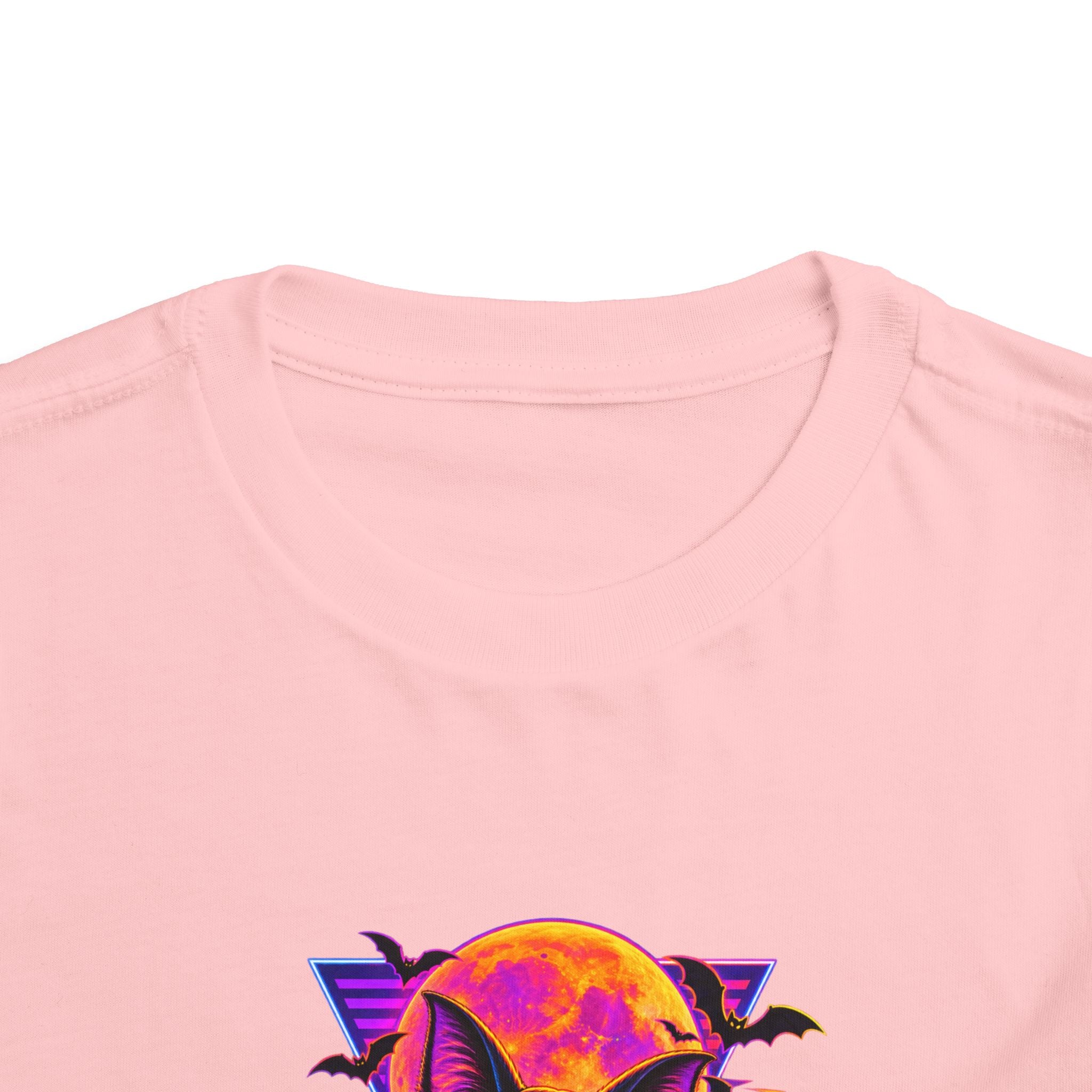 Toddler Tee — Neon Halloween Bat Cat with Pumpkin Graphic