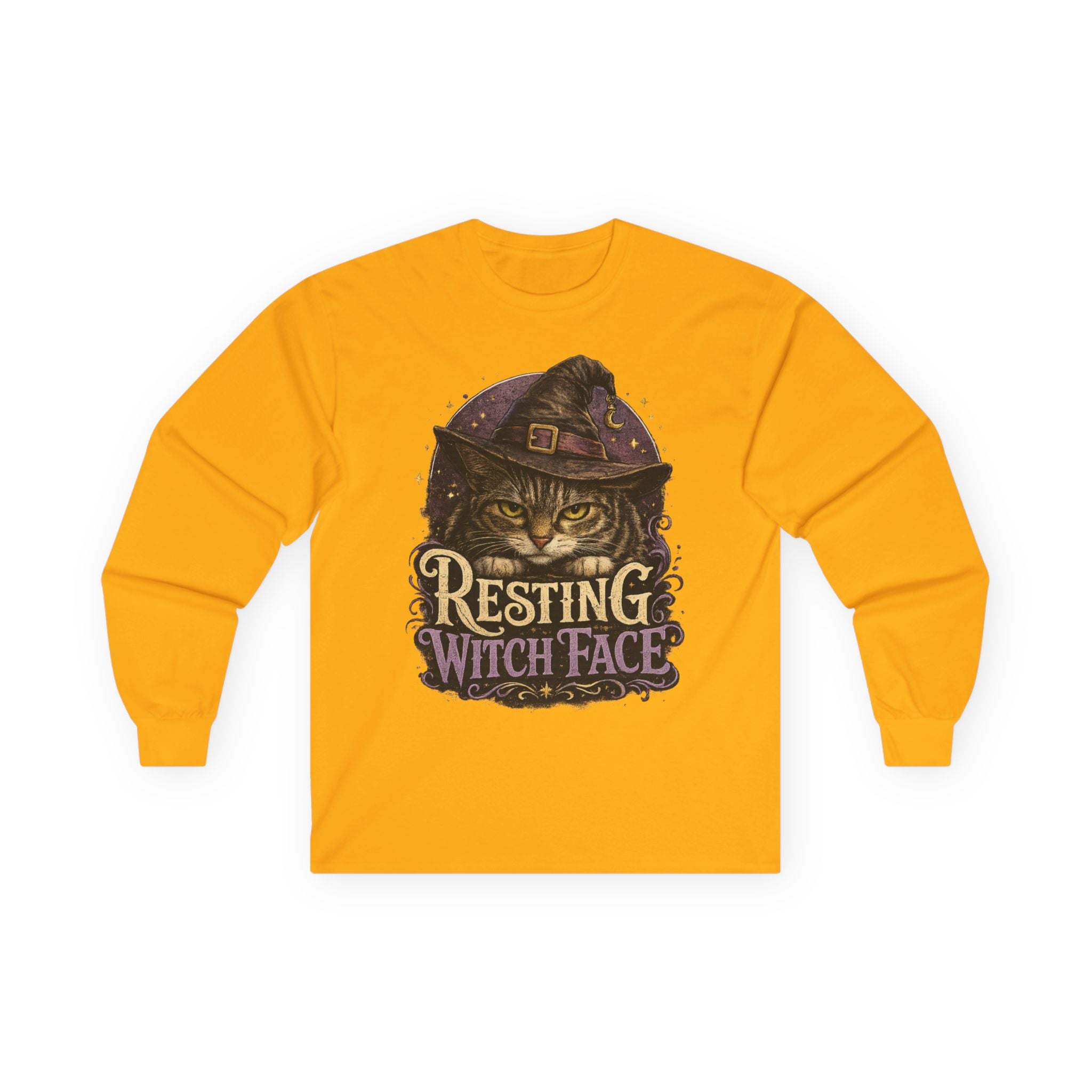 Resting Witch Face Long Sleeve Tee — Cat Witch Halloween Shirt
