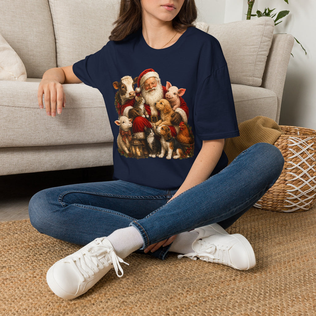 Santa with Farm Animals Christmas T-Shirt