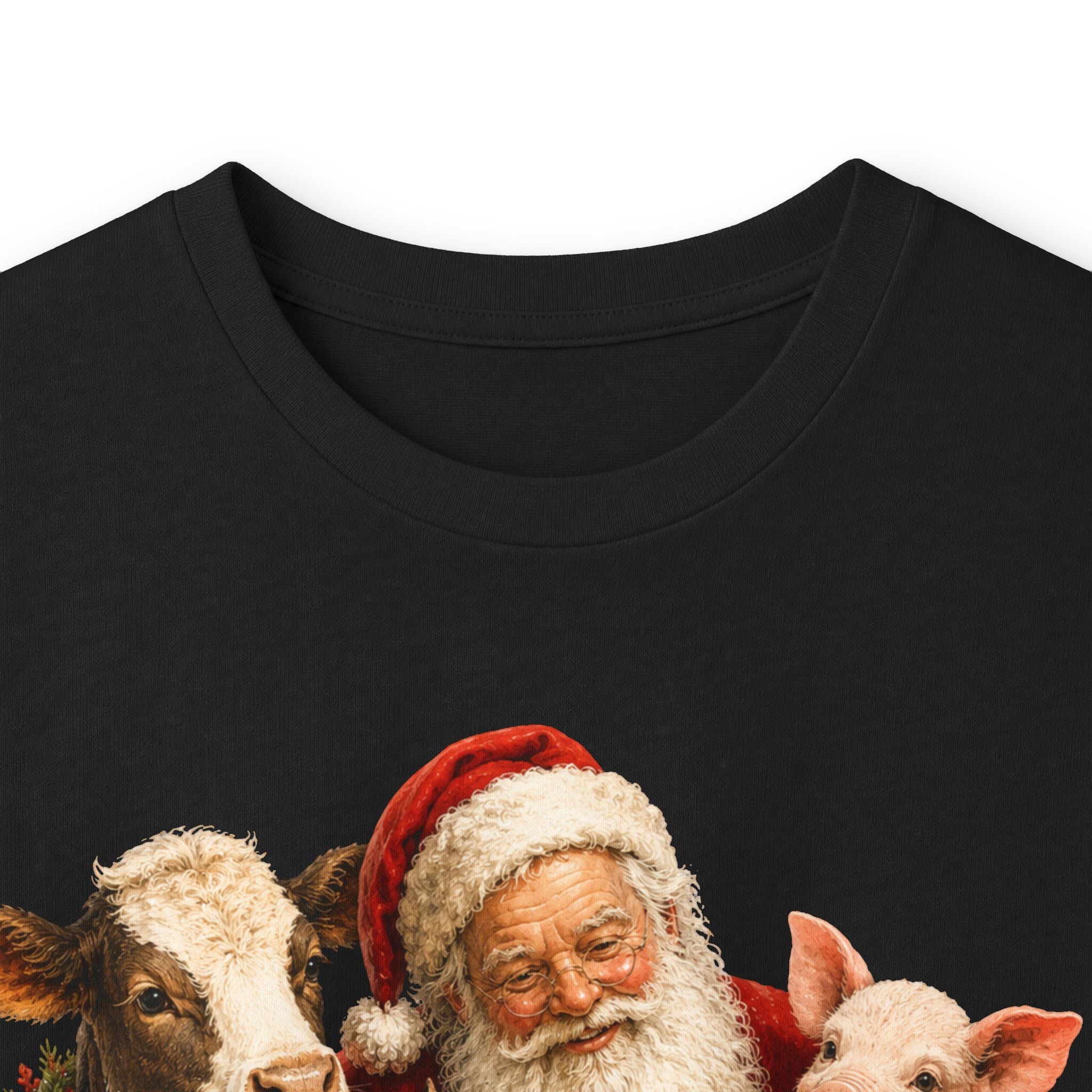 Christmas Santa with farm animals Long Sleeve Tee — Vintage Holiday Animal Shirt
