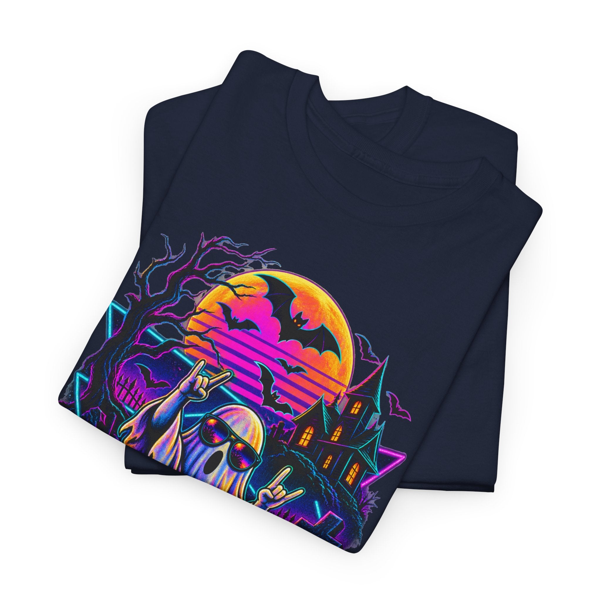 Halloween Neon Ghost Tee — Retro Spooky Pumpkin Graphic Shirt