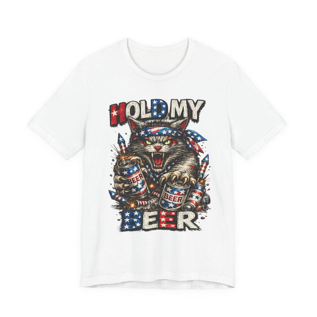 Hold My Beer Cat T-Shirt — Patriotic Funny Independence Day Tee