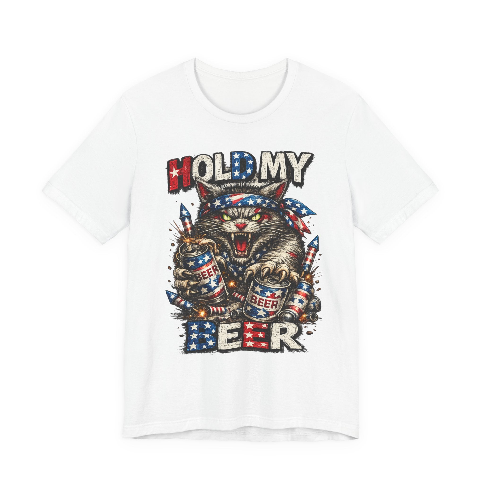 Hold My Beer Cat T-Shirt — Patriotic Funny Independence Day Tee