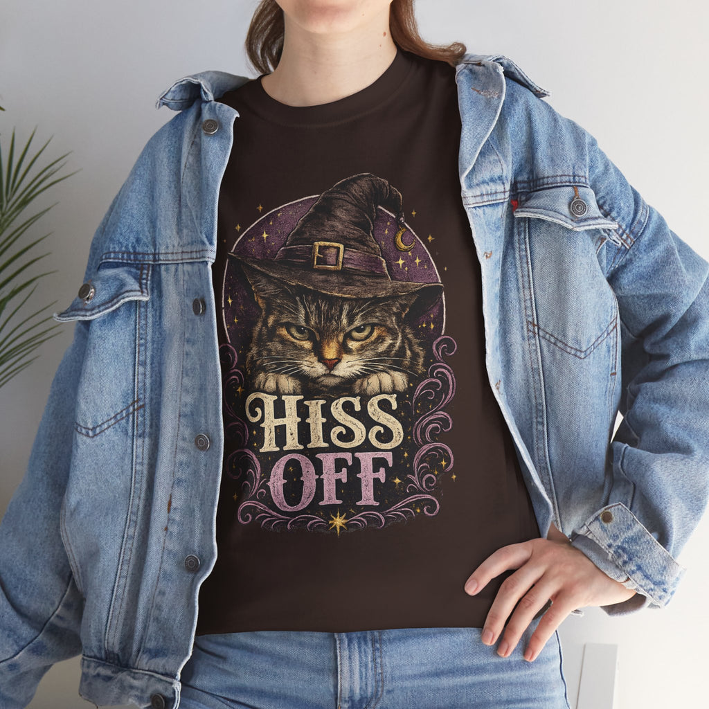 Hiss Off Witch Cat Tee — Halloween Spooky Cat Graphic T-Shirt